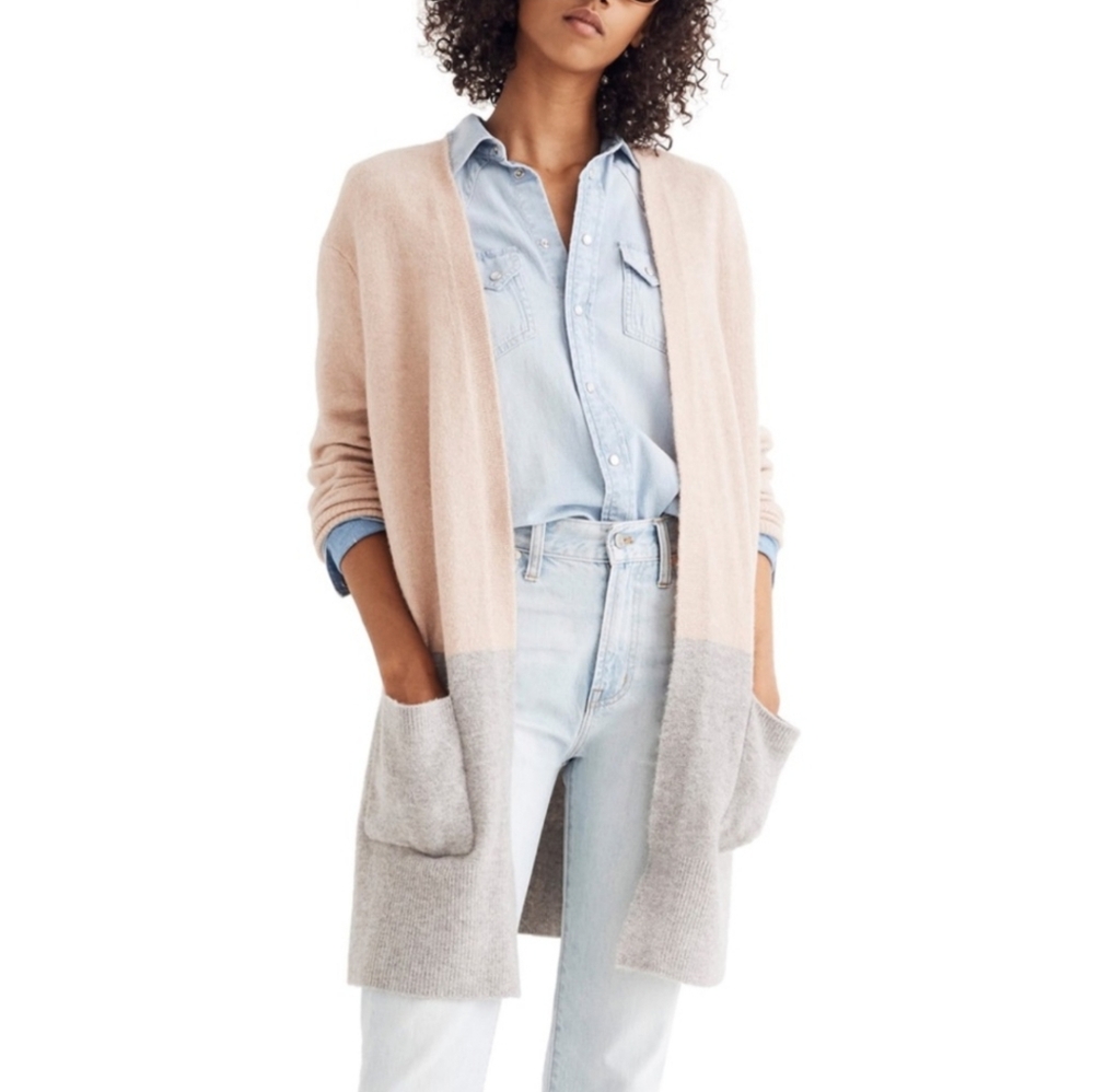 Madewell Kent Cardigan Sweater Duster Tan Gray Colorblock, Size S